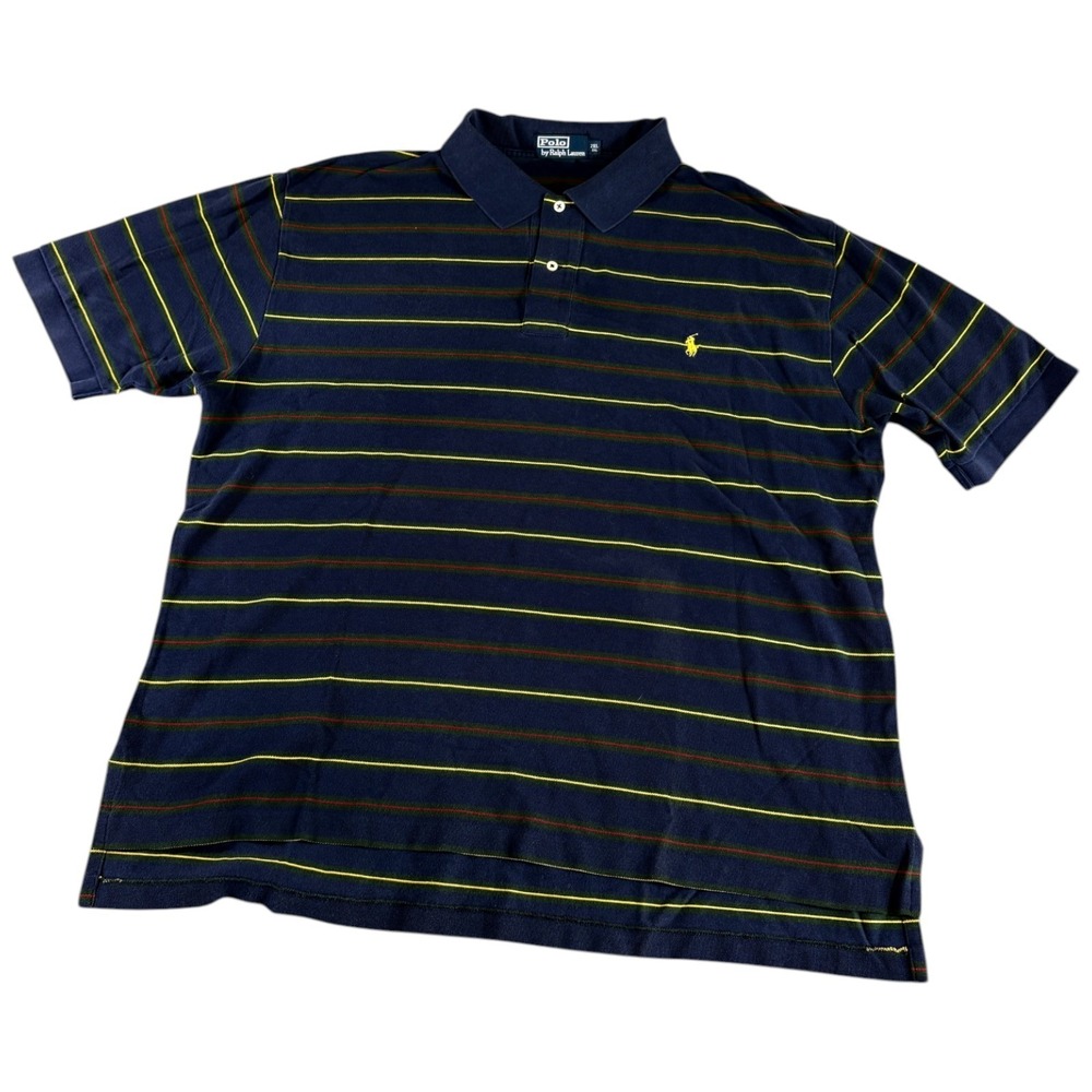 Polo Ralph Lauren Polo Shirt Mens 2XL Big Navy Striped Heritage Heavyweight